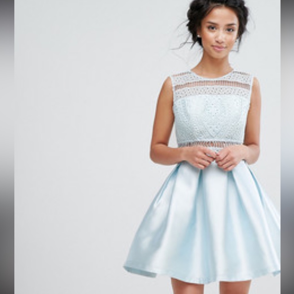 Chi Chi London avaya Light Blue Lace and Satin petite Dress